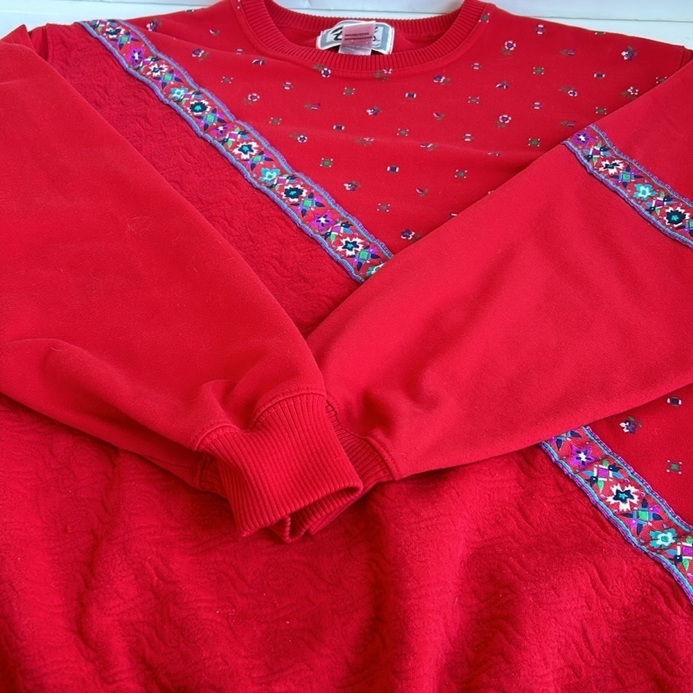 Vintage 80s Blast Blues red crewneck sweatshirt floral ribbon grandma core - Picture 14 of 15